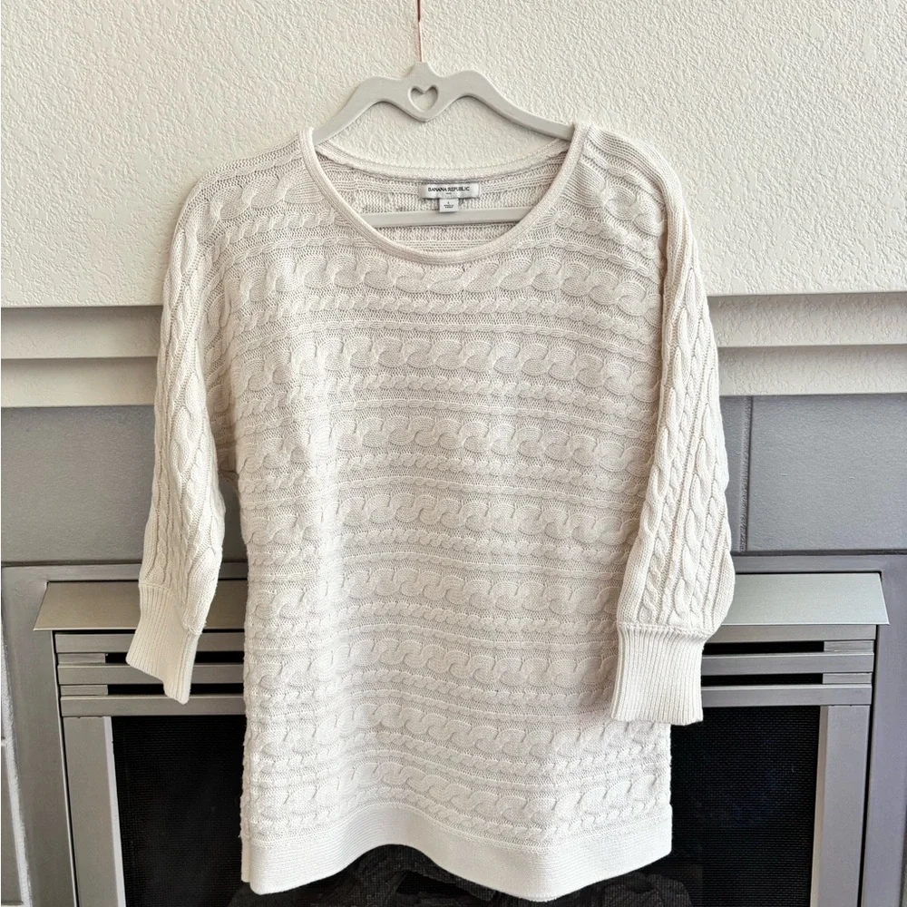 Banana Republic Women's Soft Cream Cable Knit Cowl Neck Sweater LARGE - Picture 6 of 7